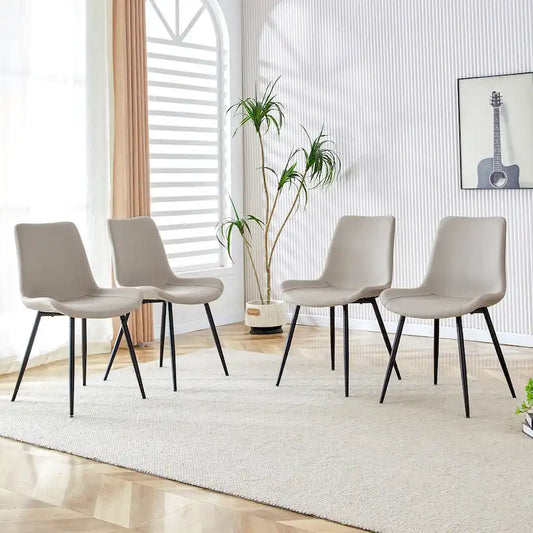Dining Chair Set of 4, Family Dining Chair with Leather Backrest, Comfortable Kitchen Dining Chair with Extra Wide Cushion