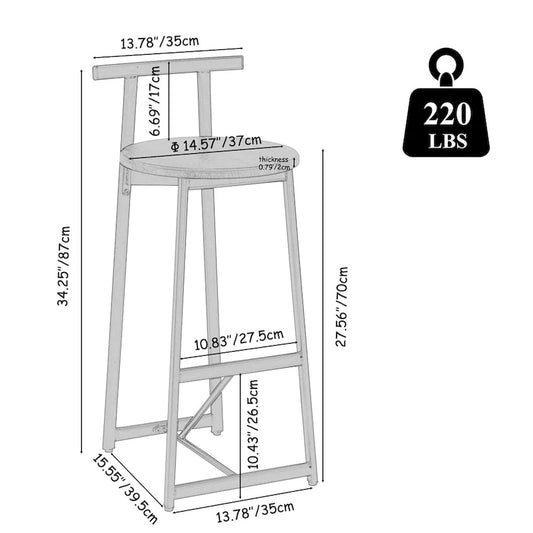 27H Barstool Set of 3 Wooden Round Bar Stools with Footrest, Easy Assembly, for Dining Room, Kitchen