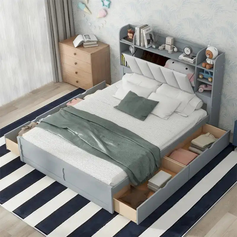 Merax Queen Size Platform Bed with Storage Headboard