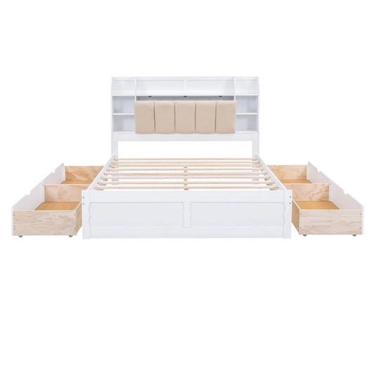 Merax Queen Size Platform Bed with Storage Headboard