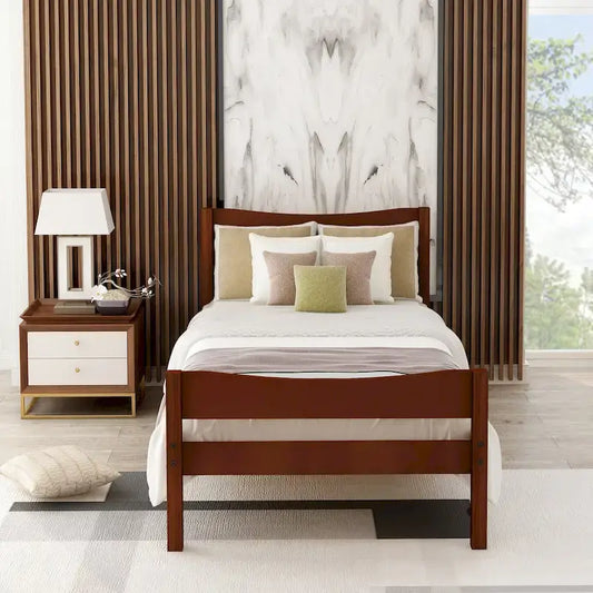 Twin Size Brown Wood Platform Bed