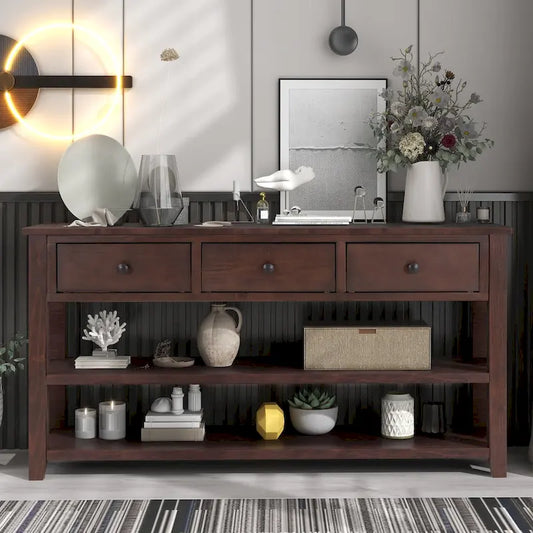 Retro Design Console Table with Two Open Shelves