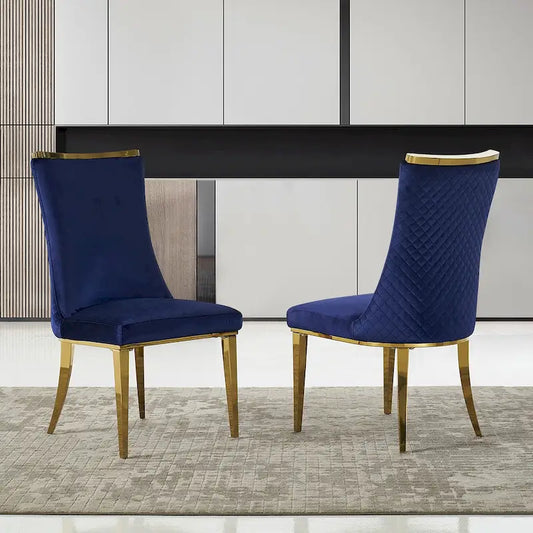 Velvet Dining Room Chairs with Reticulate Texture Back and Metal Trim Top