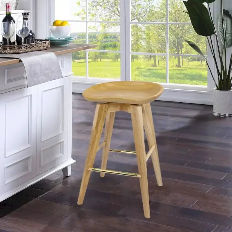 Bali Backless Wood Swivel Indoor Barstool - N/A