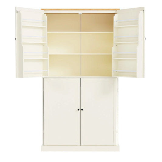 40.2x20x71.3 High Freestanding Kitchen Pantry Large Cupboard Storage Cabinet with 2 Drawers 2 Adjustable Shelves 8 Door Shelves
