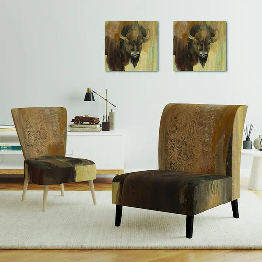 Designart Into The Wild Gold Buffalo Upholstered Modern Farmhouse Accent Chair - Arm Chair