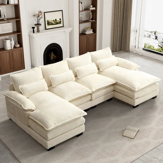Ouyessir Large Chenille Fabric U-shaped Sectional Sofa with Cushions