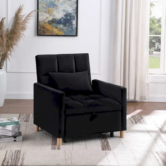 3-in-1 Convertible Sleeper Sofa Lounge Chair Bed, Black