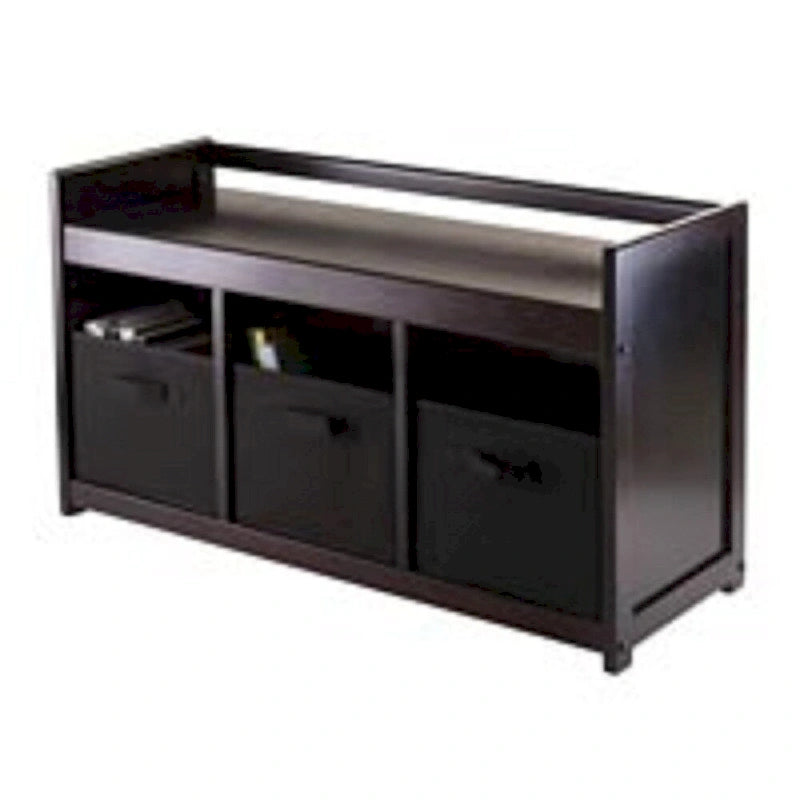 20.75 Dark Brown Black Storage Bench Three Foldable Fabric Basket