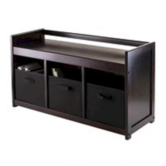 20.75 Dark Brown Black Storage Bench Three Foldable Fabric Basket