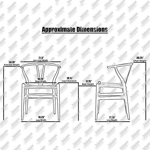 Set of 2 Natural Modern Wood Dining Chair With Back Y Arm Armchair Hemp Seat Home Restaurant Office Desk Work Kitchen