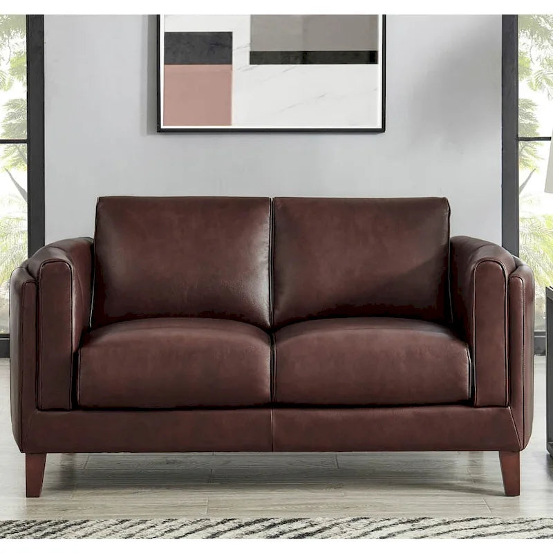 Hydeline Maui Top Grain Leather Loveseat With Feather, Memory Foam and Springs