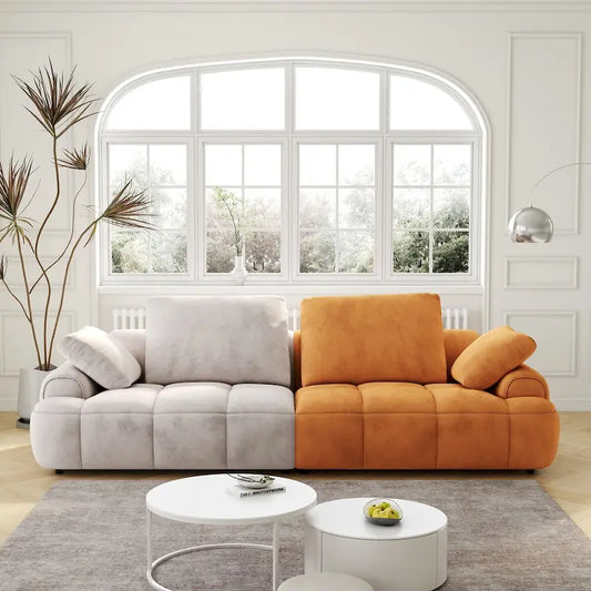 Ouyessir Modern Upholstered Velvet Oversized Sofa Couch with Beige&Yellow Suede Fabric
