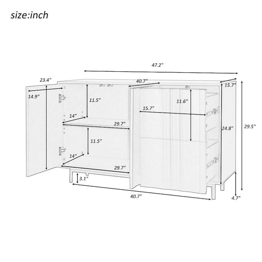 Wave Pattern Storage Cabinet with 2 Doors and 2 Drawers, Adjustable, Suitable for Study,Entrance and Living Room