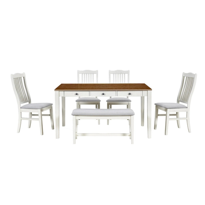 6-Piece Wood Dining Table Set with 4 Chairs and Bench