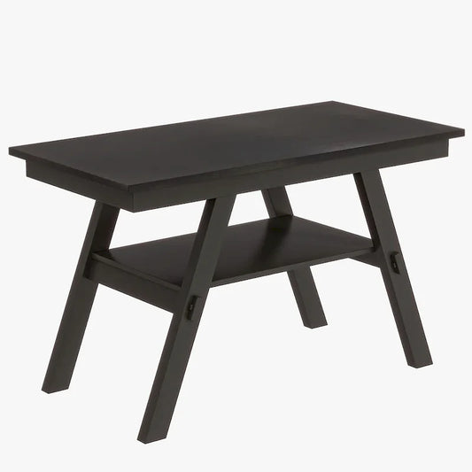 6-Piece Wood Counter Height Kitchen Dining Table Set with Storage Shelf, Bench and 4 Chairs, Espresso and Beige