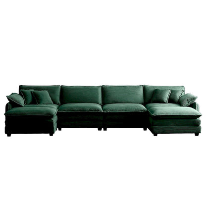Green 6-piece Oversized Corduroy Upholstered U-Shaped Modular Sectional Sofa with 2 Removable Ottoman and Free Combination