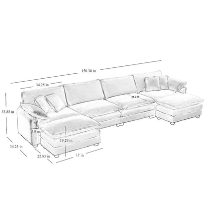 Green 6-piece Oversized Corduroy Upholstered U-Shaped Modular Sectional Sofa with 2 Removable Ottoman and Free Combination