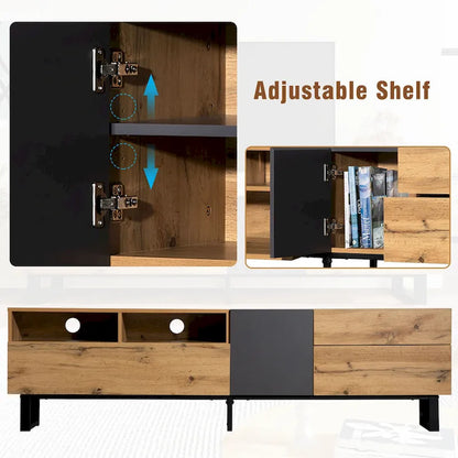 Wood+Grey 70.9 TV Stand with Storage and Drop Down Door for TVs Up to 80