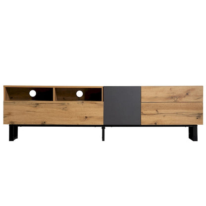 Wood+Grey 70.9 TV Stand with Storage and Drop Down Door for TVs Up to 80