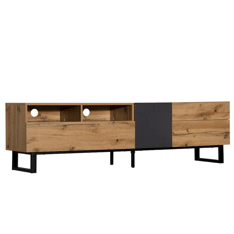 Wood+Grey 70.9 TV Stand with Storage and Drop Down Door for TVs Up to 80