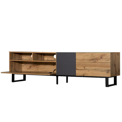 Wood+Grey 70.9 TV Stand with Storage and Drop Down Door for TVs Up to 80
