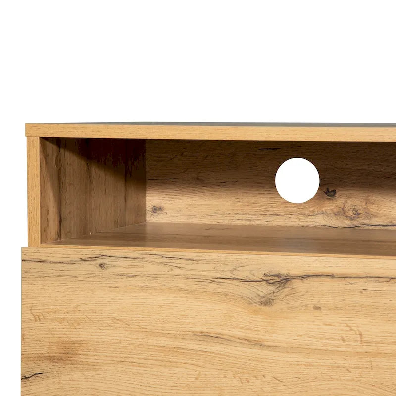 Wood+Grey 70.9 TV Stand with Storage and Drop Down Door for TVs Up to 80