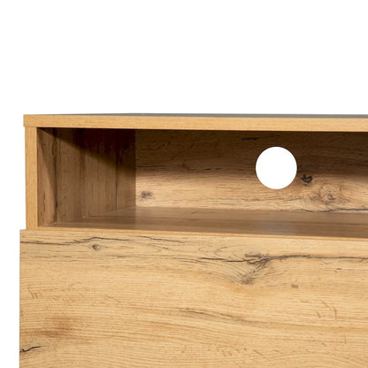 Wood+Grey 70.9 TV Stand with Storage and Drop Down Door for TVs Up to 80