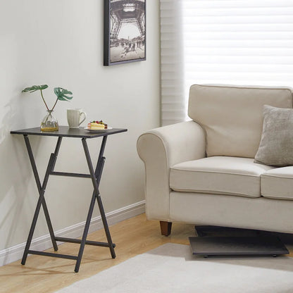 2-Piece Folding TV Tray Table,Portable Sofa Side Table,Industrial Snack Table, Space-Saving Easy to Fold Wood Rustic