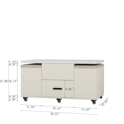 Modern Lift-Up Coffee Table with 4 Stools and 2 Drawers
