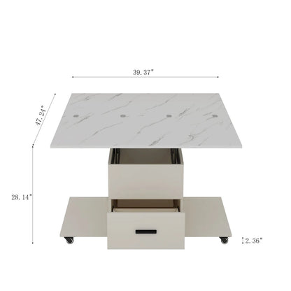 Modern Lift-Up Coffee Table with 4 Stools and 2 Drawers