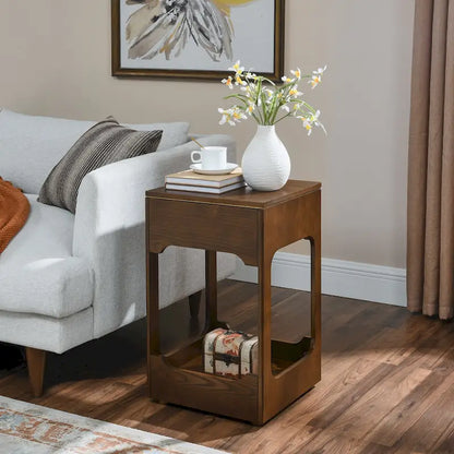 Mid Century Modern Lift Top Side Table, Small Rising End Table Couch Table with Storage Shelf, Wooden Nightstand