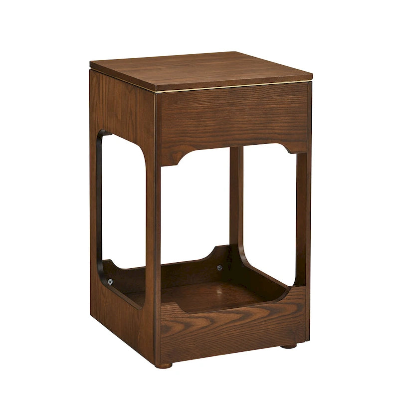 Mid Century Modern Lift Top Side Table, Small Rising End Table Couch Table with Storage Shelf, Wooden Nightstand