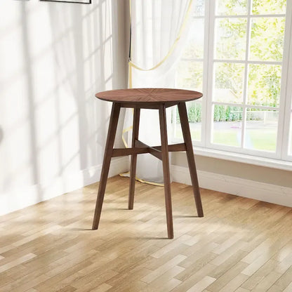 Modern 3-Piece Dining Set with Round Wood Table and 2 Solid Wood Upholstered Bar Stools for Dining Room Bar and Living Room