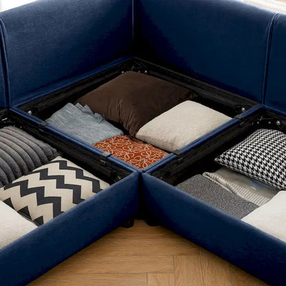 142.5 Chenille Upholstered U-Shaped Modular Sectional Sofa with Storage Seat, DIY Combination