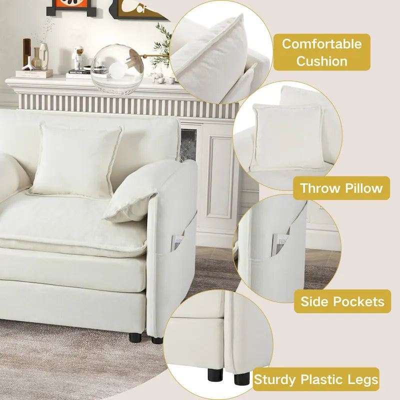 109.45 Chenille Upholstered L-Shaped Modular Sectional Sofa with Double-Layer Cushions, DIY Combination