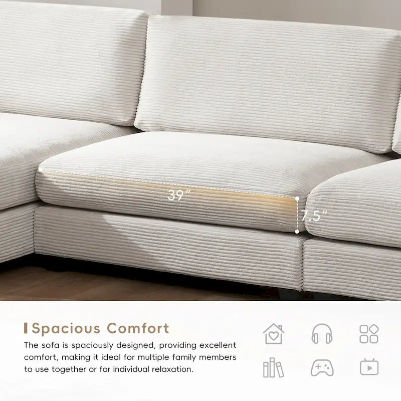 Lalo Modern Corduroy Oversized Sectional Sofa by GDFStudio