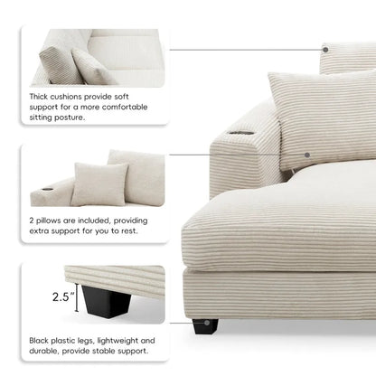 Lalo Modern Corduroy Oversized Sectional Sofa by GDFStudio