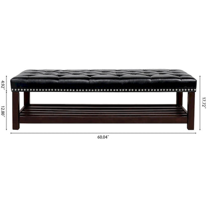 Christopher Knight Home - Florian Tufted Upholstered End of Bed Bench with Nailhead Trim and Shelf
