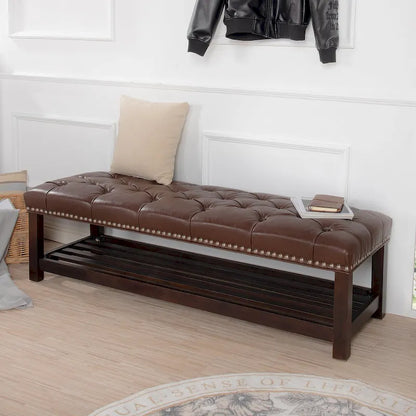 Christopher Knight Home - Florian Tufted Upholstered End of Bed Bench with Nailhead Trim and Shelf