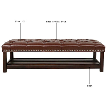 Christopher Knight Home - Florian Tufted Upholstered End of Bed Bench with Nailhead Trim and Shelf