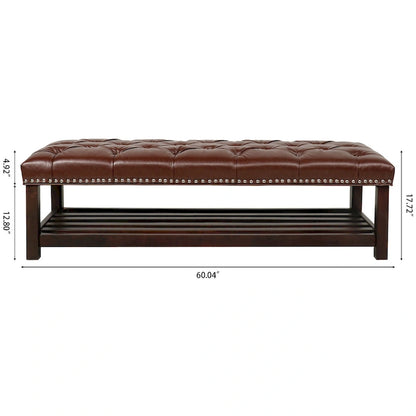 Christopher Knight Home - Florian Tufted Upholstered End of Bed Bench with Nailhead Trim and Shelf