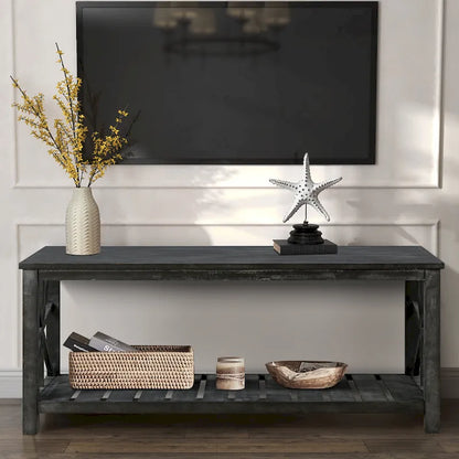 GDFStudio - Nathaniel Rustic Wood Coffee Table with Spacious Storage - 47.24 W x 23.62 D x 19.68 H