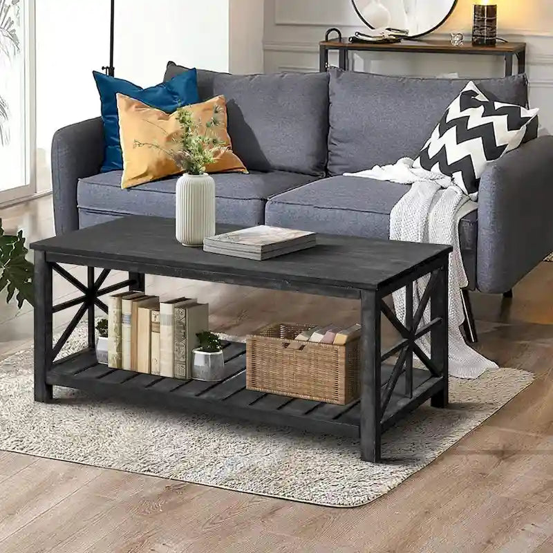 GDFStudio - Nathaniel Rustic Wood Coffee Table with Spacious Storage - 47.24 W x 23.62 D x 19.68 H