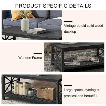 GDFStudio - Nathaniel Rustic Wood Coffee Table with Spacious Storage - 47.24 W x 23.62 D x 19.68 H