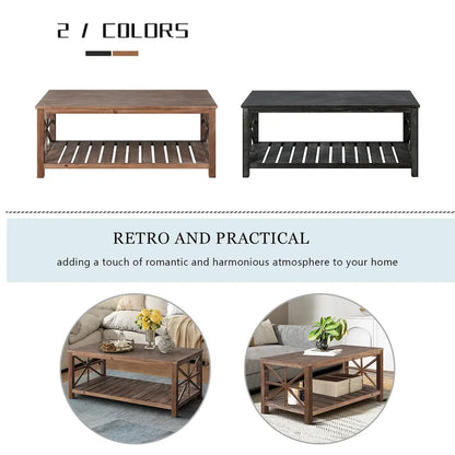 GDFStudio - Nathaniel Rustic Wood Coffee Table with Spacious Storage - 47.24 W x 23.62 D x 19.68 H