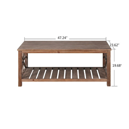 GDFStudio - Nathaniel Rustic Wood Coffee Table with Spacious Storage - 47.24 W x 23.62 D x 19.68 H