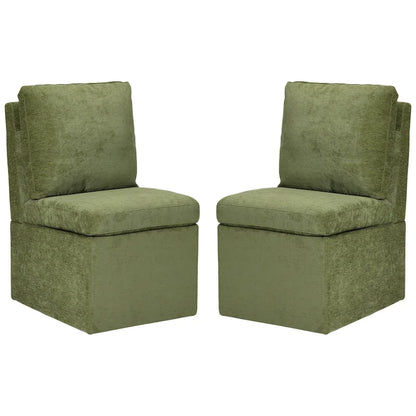 Stansberry Chenille Upholstered Armless Dining Chair with Under Seat Storage and Caster Wheels (Set of 2)
