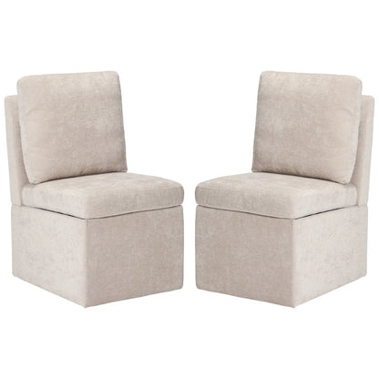 Stansberry Chenille Upholstered Armless Dining Chair with Under Seat Storage and Caster Wheels (Set of 2)