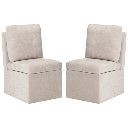 Stansberry Chenille Upholstered Armless Dining Chair with Under Seat Storage and Caster Wheels (Set of 2)